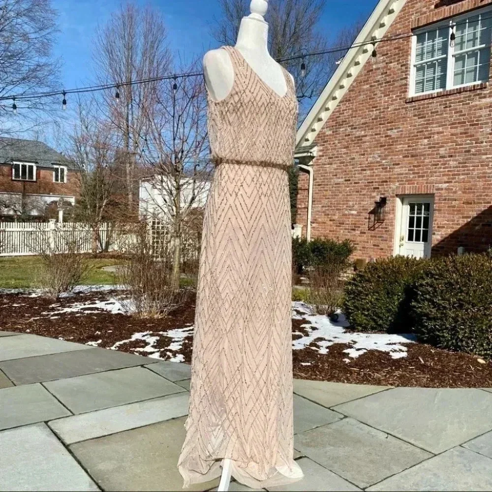 Anthropologie BHLDN Blaise Sequin Embellished Maxi Gown Long Dress in Blush